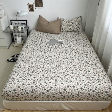 梦嘉居 2023新款水洗棉双层纱亲肤舒适单床笠 卡其+繁花