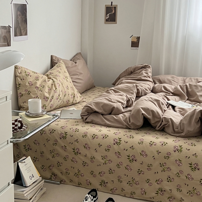 91家纺网 家纺一手货源 找家纺 梦嘉居 2023新款水洗棉双层纱亲肤舒适单床笠 卡其+风华