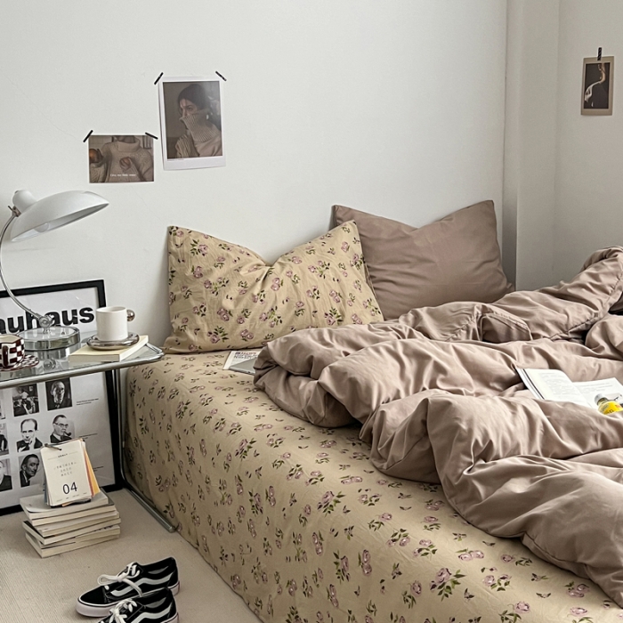 91家纺网 家纺一手货源 找家纺 梦嘉居 2023新款水洗棉双层纱亲肤舒适单床笠 卡其+风华