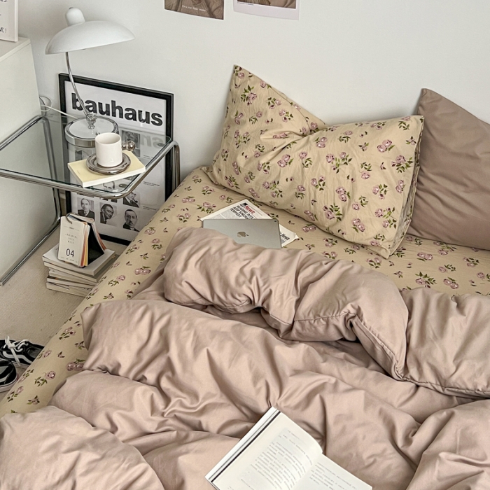 91家纺网 家纺一手货源 找家纺 梦嘉居 2023新款水洗棉双层纱亲肤舒适单床笠 卡其+风华