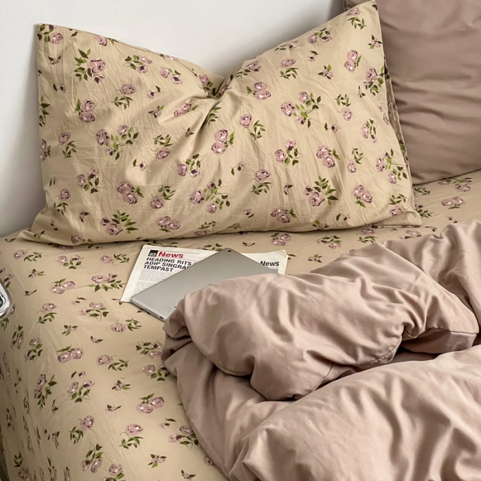 91家纺网 家纺一手货源 找家纺 梦嘉居 2023新款水洗棉双层纱亲肤舒适单床笠 卡其+风华