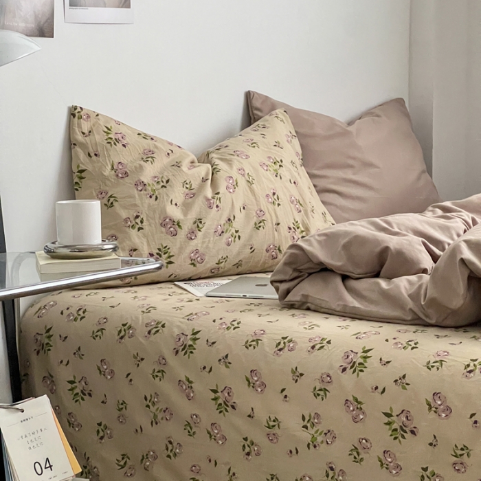 91家纺网 家纺一手货源 找家纺 梦嘉居 2023新款水洗棉双层纱亲肤舒适单床笠 卡其+风华