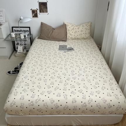 梦嘉居 2023新款水洗棉双层纱亲肤舒适单床笠 卡其+小熊院长