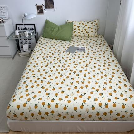 梦嘉居 2023新款水洗棉双层纱亲肤舒适单床笠 抹茶绿+小橘子