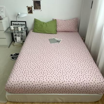 梦嘉居 2023新款水洗棉双层纱亲肤舒适单床笠 抹茶绿+小樱桃