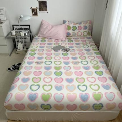 梦嘉居 2023新款水洗棉双层纱亲肤舒适单床笠 奶粉+小幸运