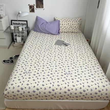 梦嘉居 2023新款水洗棉双层纱亲肤舒适单床笠 浅紫+花园兔