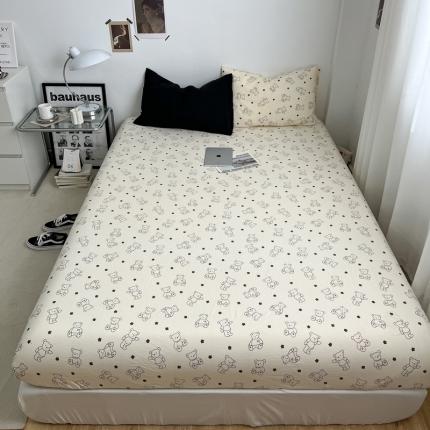 梦嘉居 2023新款水洗棉双层纱亲肤舒适单床笠 闪耀黑+小熊院长