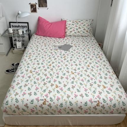 梦嘉居 2023新款水洗棉双层纱亲肤舒适单床笠 树莓红+春意