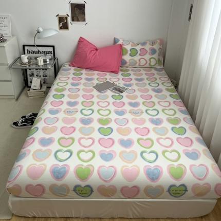 梦嘉居 2023新款水洗棉双层纱亲肤舒适单床笠 树莓红+小幸运