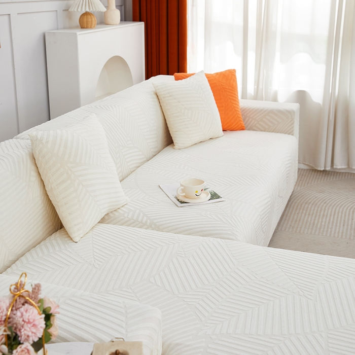 91家纺网 家纺一手货源 找家纺 逐日 2023新款防水提花沙发套雪剑 雪剑-奶白