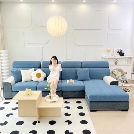 91家纺网 家纺一手货源 找家纺 逐日 2023新款防水提花沙发笠初意系列 初意-蓝色