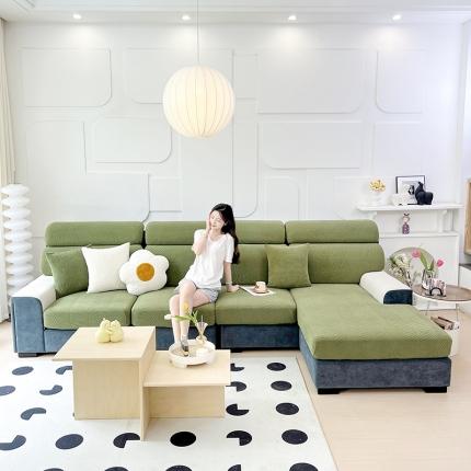 91家纺网 家纺一手货源 找家纺 逐日 2023新款防水提花沙发笠初意系列 初意-绿色