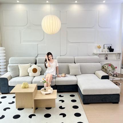 91家纺网 家纺一手货源 找家纺 逐日 2023新款防水提花沙发笠初意系列 初意-浅灰