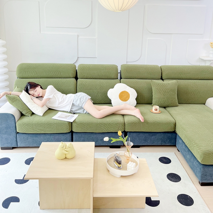 91家纺网 家纺一手货源 找家纺 逐日 2023新款防水提花沙发笠初意系列 初意-绿色