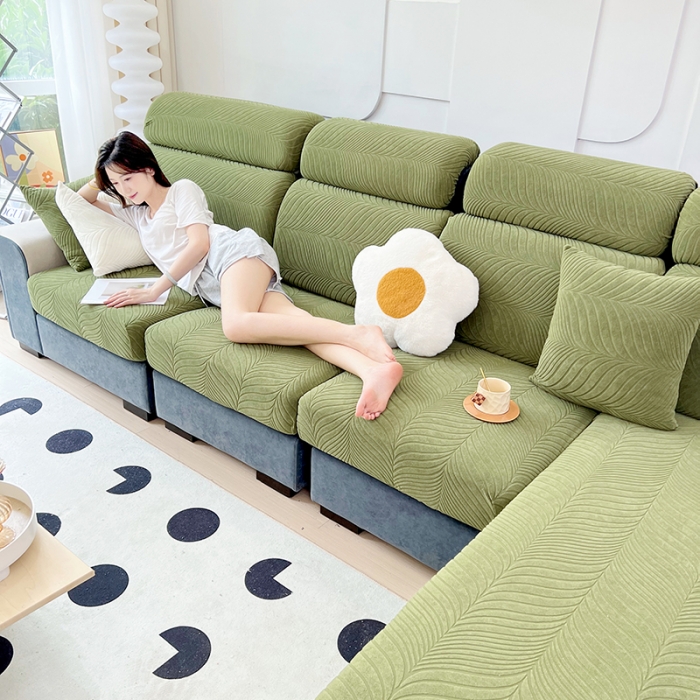 91家纺网 家纺一手货源 找家纺 逐日 2023新款防水提花沙发笠初意系列 初意-绿色