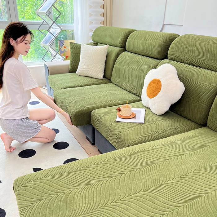 91家纺网 家纺一手货源 找家纺 逐日 2023新款防水提花沙发笠初意系列 初意-绿色