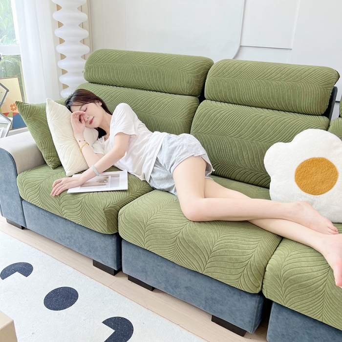 91家纺网 家纺一手货源 找家纺 逐日 2023新款防水提花沙发笠初意系列 初意-绿色