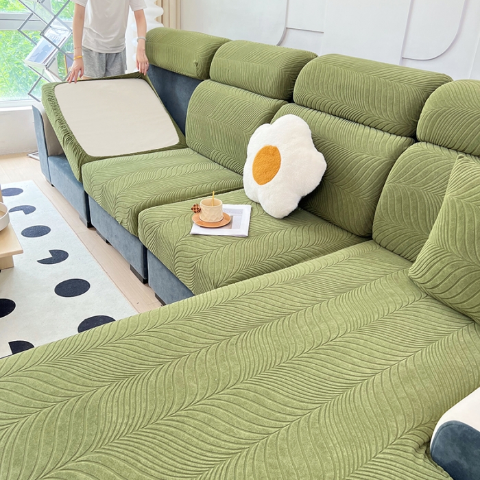 91家纺网 家纺一手货源 找家纺 逐日 2023新款防水提花沙发笠初意系列 初意-绿色