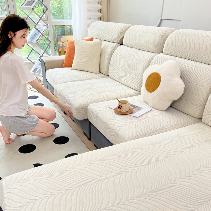 91家纺网 家纺一手货源 找家纺 逐日 2023新款防水提花沙发笠初意系列 初意-奶白