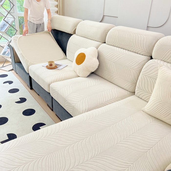 91家纺网 家纺一手货源 找家纺 逐日 2023新款防水提花沙发笠初意系列 初意-奶白