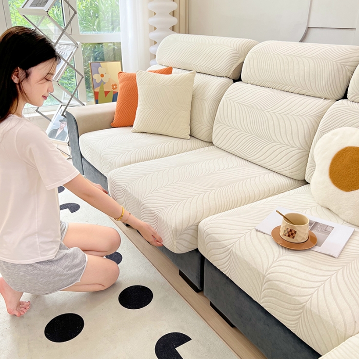 91家纺网 家纺一手货源 找家纺 逐日 2023新款防水提花沙发笠初意系列 初意-奶白