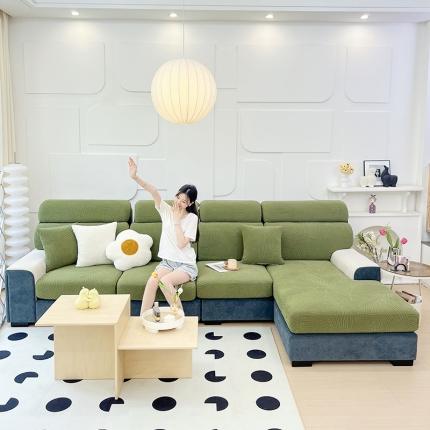 91家纺网 家纺一手货源 找家纺 逐日沙发套 2023新款防水提花沙发笠羽叶系列 羽叶-绿色