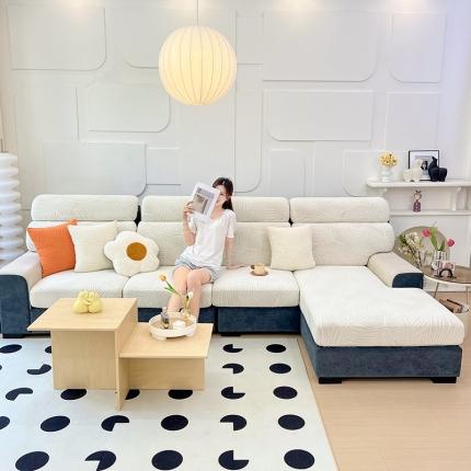 91家纺网 家纺一手货源 找家纺 逐日沙发套 2023新款防水提花沙发笠羽叶系列 羽叶-奶白