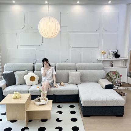 91家纺网 家纺一手货源 找家纺 逐日沙发套 2023新款防水提花沙发笠羽叶系列 羽叶-浅灰