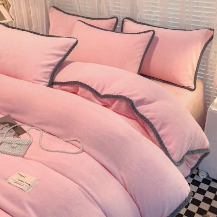 91家纺网 家纺一手货源 找家纺 （总）绒世界 2024新款加厚牛奶绒纯色优雅四件套