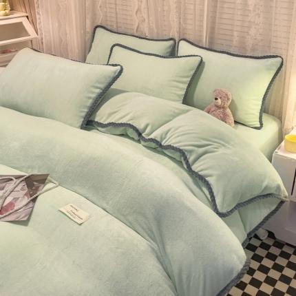 91家纺网 家纺一手货源 找家纺 （总）绒世界 2024新款加厚牛奶绒纯色优雅四件套