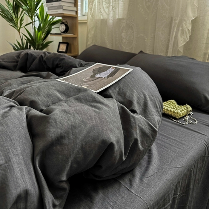 91家纺网 家纺一手货源 找家纺 优色良品 2023新款纯色超柔水洗棉四件套（手机拍摄） 褶皱水洗棉-气质灰