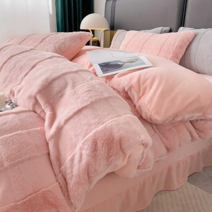 91家纺网 家纺一手货源 找家纺 首选 2023新款兔毛绒牛奶绒保暖四件套 简约-奶油粉