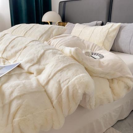 首选 2023新款兔毛绒牛奶绒保暖四件套 简约-米白