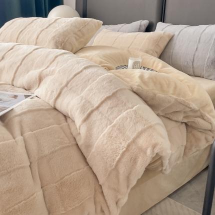 91家纺网 家纺一手货源 找家纺 首选 2023新款兔毛绒牛奶绒保暖四件套 简约-咖色