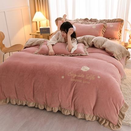 91家纺网 家纺一手货源 找家纺 （总）湘雪家居 2025新款纯色双层花边牛奶绒四件套-免费提供买家秀