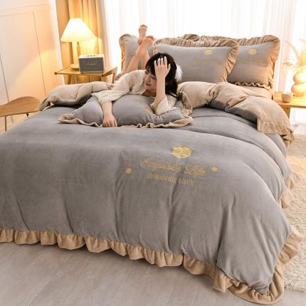 91家纺网 家纺一手货源 找家纺 （总）湘雪家居 2025新款纯色双层花边牛奶绒四件套-免费提供买家秀