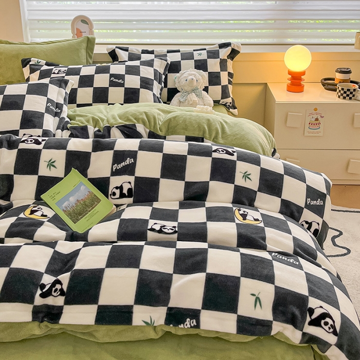 91家纺网 家纺一手货源 找家纺 金丝鸟家纺 2023新款220g全消光简约款牛奶绒四件套 棋盘国宝