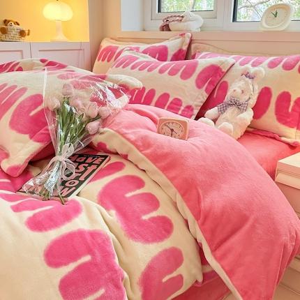 91家纺网 家纺一手货源 找家纺 金丝鸟家纺 2023新款220g全消光印花款牛奶绒四件套 多巴胺m