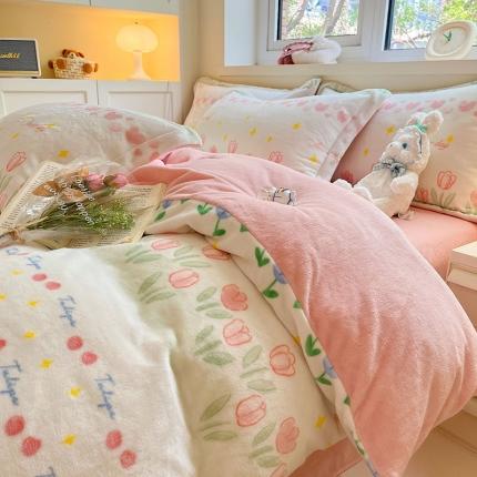 91家纺网 家纺一手货源 找家纺 金丝鸟家纺 2023新款220g全消光印花款牛奶绒四件套 花坪