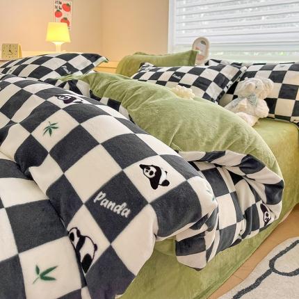 金丝鸟家纺 2023新款220g全消光简约款牛奶绒四件套 棋盘国宝