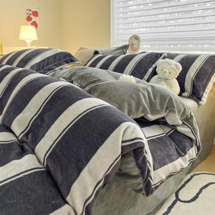 金丝鸟家纺 2023新款220g全消光简约款牛奶绒四件套 简约灰