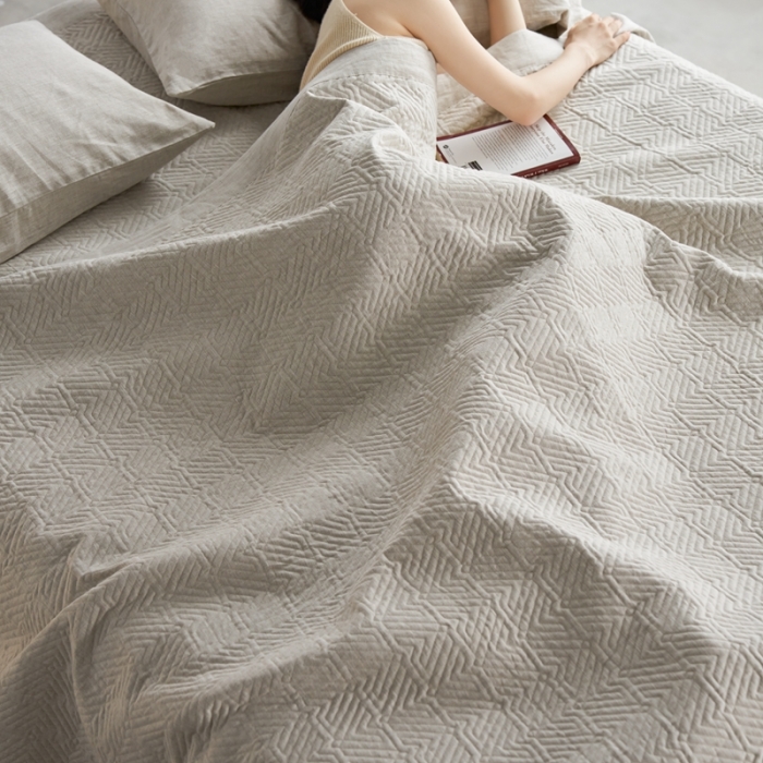 91家纺网 家纺一手货源 找家纺 （总）安莱生活 2023新品亚麻盖毯及盖毯三件套