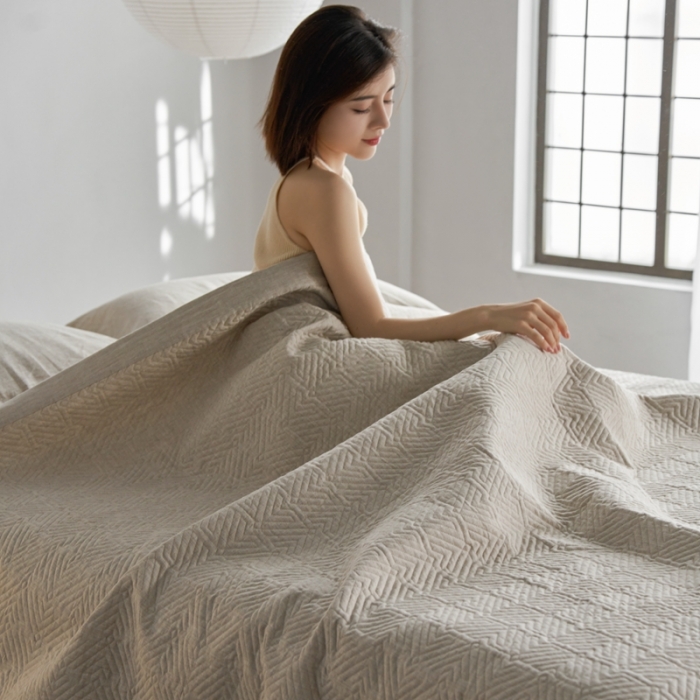 91家纺网 家纺一手货源 找家纺 （总）安莱生活 2023新品亚麻盖毯及盖毯三件套