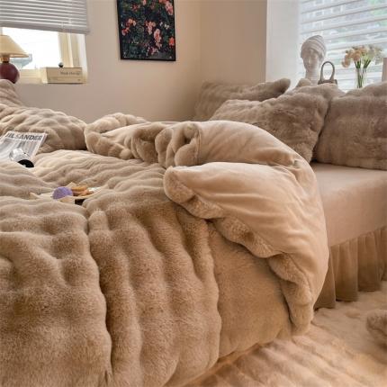 91家纺网 家纺一手货源 找家纺 优贝2025款12斤獭兔毛580克托卡斯大泡泡四件套 咖色