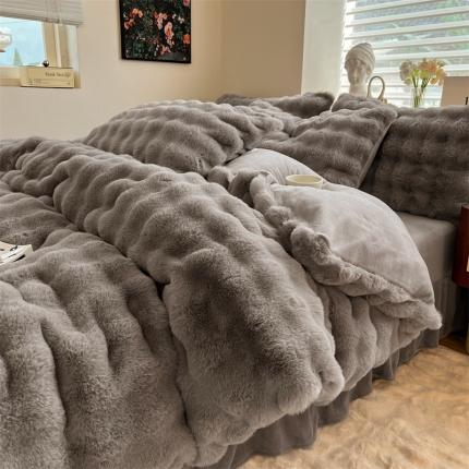 91家纺网 家纺一手货源 找家纺 优贝2025款12斤獭兔毛580克托卡斯大泡泡四件套 深灰