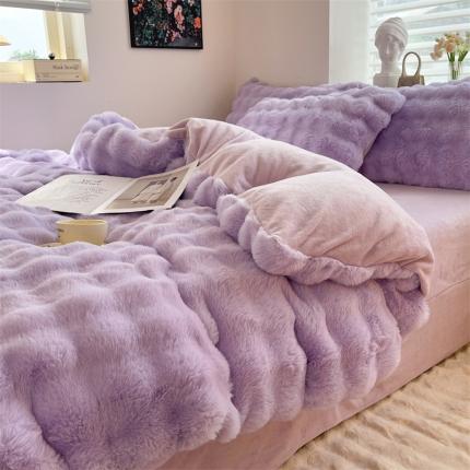 91家纺网 家纺一手货源 找家纺 优贝2025款12斤獭兔毛580克托卡斯大泡泡四件套 紫色