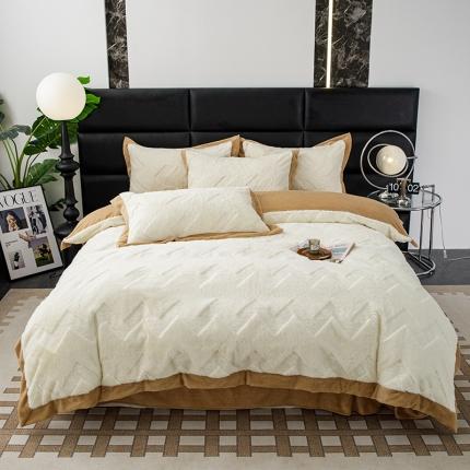 91家纺网 家纺一手货源 找家纺 总 神州川2024爆款獭兔毛四件套兔兔绒皮草剪花牛奶绒纯色绒四件套