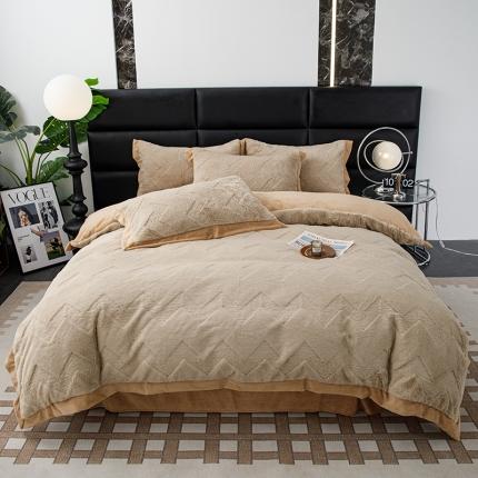 91家纺网 家纺一手货源 找家纺 神州川 2024新款A类獭兔绒立体剪花四件套 梦幻一气质咖