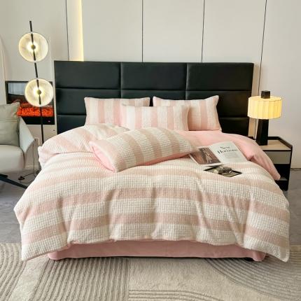 91家纺网 家纺一手货源 找家纺 总）韩都家居2023直播爆款320克A类泰迪兔毛绒剪花纯色牛奶绒四件套